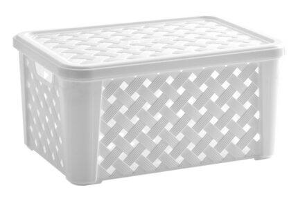 Caixa Box Cesto Cesta Rattan C/ Tampa 51x35x21 cm Branco