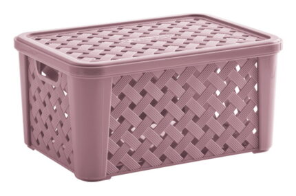 Caixa Box Cesto Cesta Rattan C/ Tampa 51x35x21 cm Rose